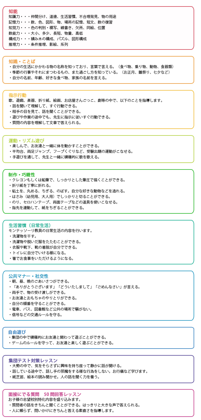 10のお子様向けカリキュラム